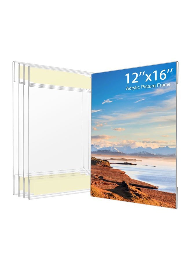 Wbtran 12x16 Inch Acrylic Picture Frames, Clear Photo Frame for Wall with Tape, No Drilling Frameless Picture Frames, Pack of 5 Floating Hanging Picture Frames 12 x 16 for Home, School, Office - Image 1