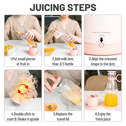 OTPEIR Portable Blender for Shakes and Smoothies with 11.83 Oz Travel Cup and Lid,Durable Stainless Steel Blades for Juice Blending Performance, Pink - Image 4