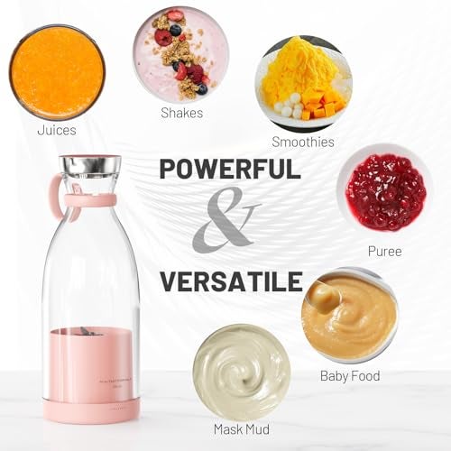 OTPEIR Portable Blender for Shakes and Smoothies with 11.83 Oz Travel Cup and Lid,Durable Stainless Steel Blades for Juice Blending Performance, Pink - Image 5