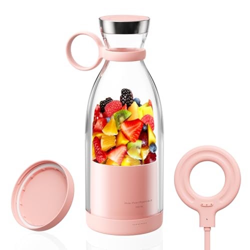 OTPEIR Portable Blender for Shakes and Smoothies with 11.83 Oz Travel Cup and Lid,Durable Stainless Steel Blades for Juice Blending Performance, Pink - Image 1