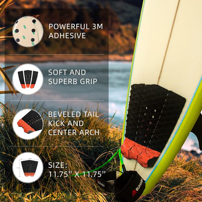 Abahub 3 Piece EVA Surfboard Deck Traction Pads with Kicker for Stomp Skimboards, Surf Boards, Funboard, Fish Board, Black/Blue/Green/Gray/Orange/Pink/White/Wine Red - Image 2