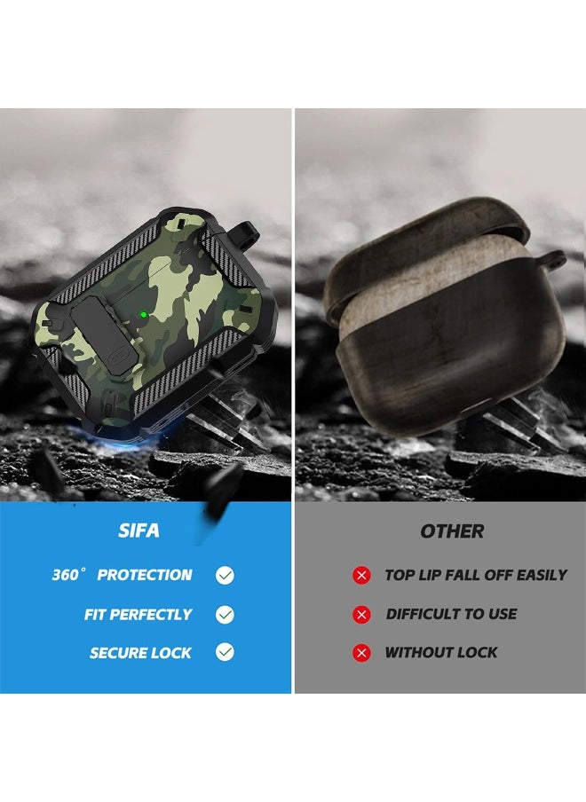 Generic - Airpods Pro 2 Case, Airpods Pro 2nd Generation Case Cover with Lock, Military Hard Shell Rugged Shockproof Cover with Keychain Compatible with Apple Airpods Pro 2 2022 (Green Camo) - Image 1