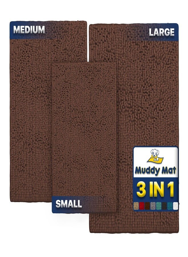 Muddy Mat® Pack of 3 Highly Absorbent Microfiber Dog Door Mat and Pet Rug, Non Slip Thick Washable Area Mat Soft Chenille for Kitchen Bathroom Bedroom and Outdoor - Brown Small, Medium & Large - Image 1