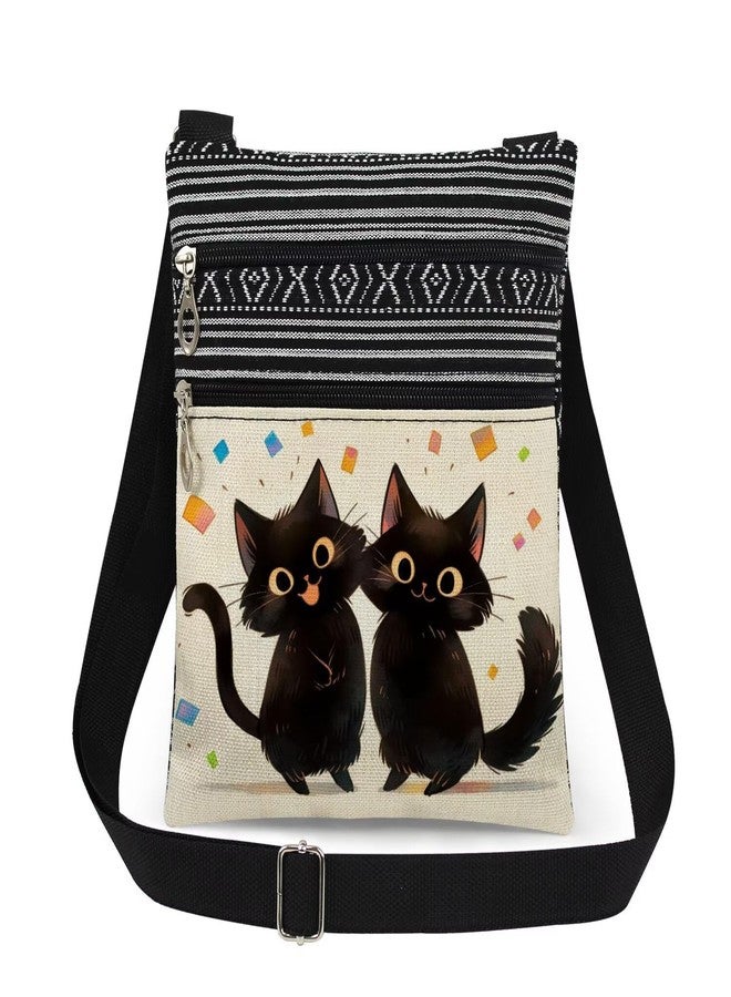 XiaoGalaee Playful Cats Print Women Crossbody Bag Black Kitten Adjustable Shoulder Strap for Pet Lover Men Messenger Bag Birthdays Holiday Gift for Adult Friend Cat Lover - Image 1