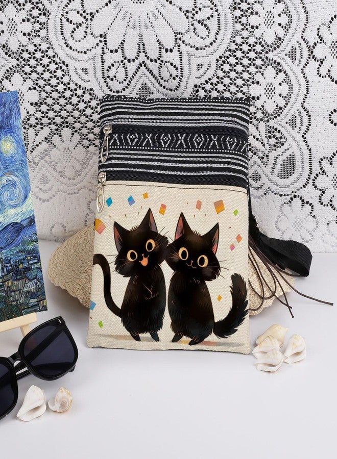 XiaoGalaee Playful Cats Print Women Crossbody Bag Black Kitten Adjustable Shoulder Strap for Pet Lover Men Messenger Bag Birthdays Holiday Gift for Adult Friend Cat Lover - Image 3
