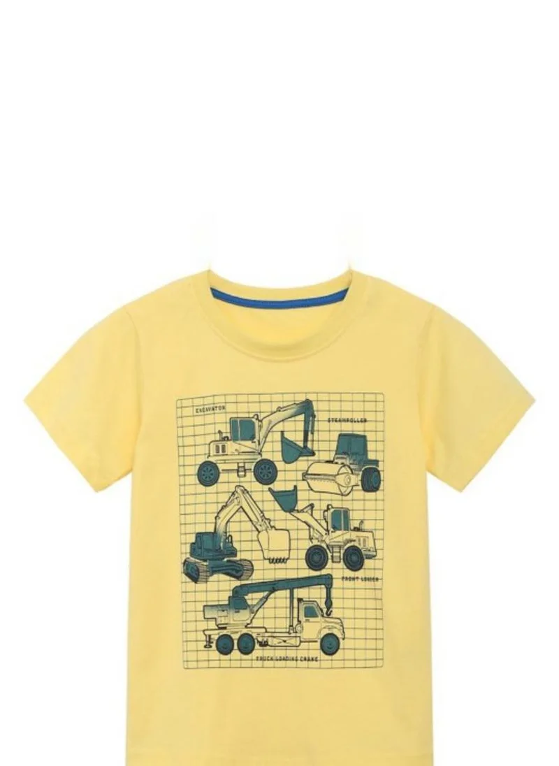 YUNIQEE Yellow Graphic Printed Solid Round Neck Cotton T-shirt