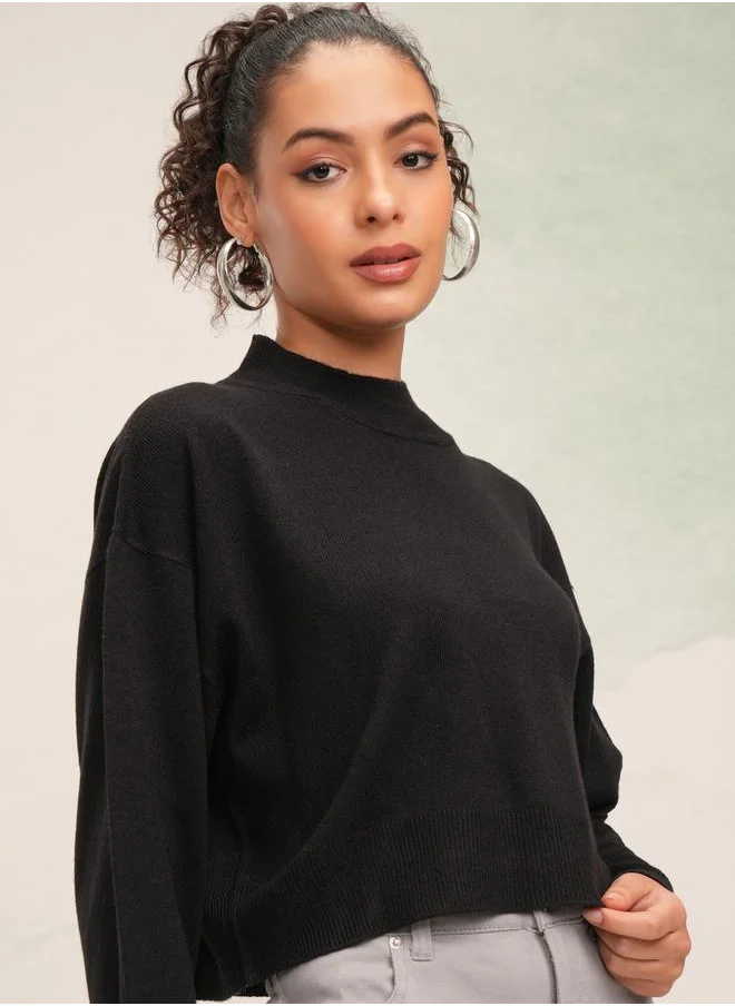 Tokyo Talkies Solid High Neck Sweater by Styli