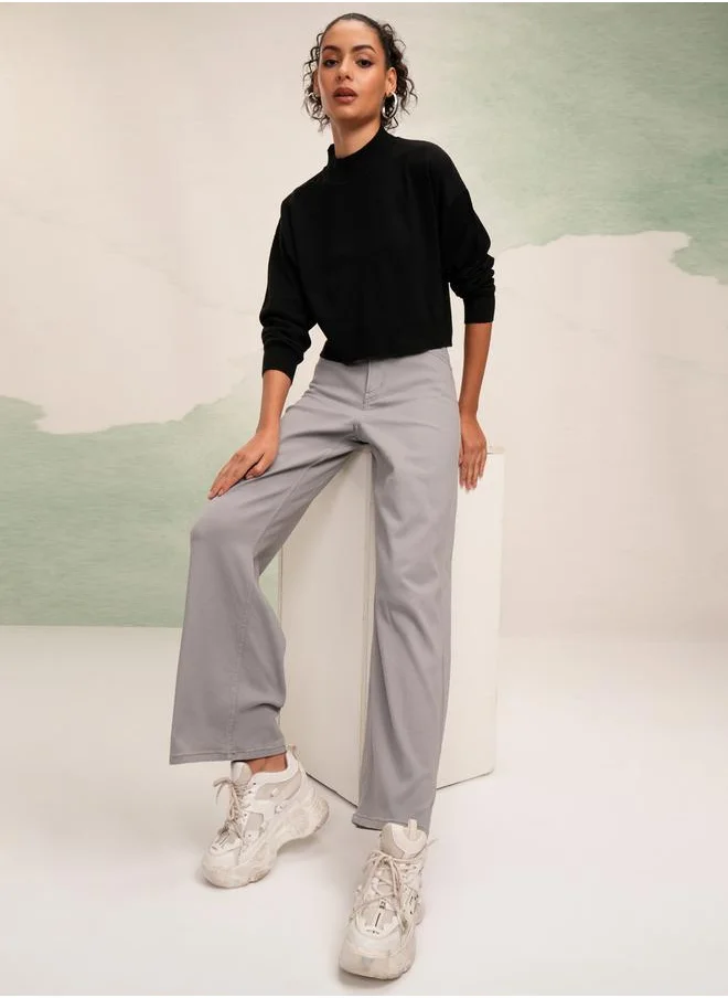 Tokyo Talkies Solid High Neck Sweater by Styli