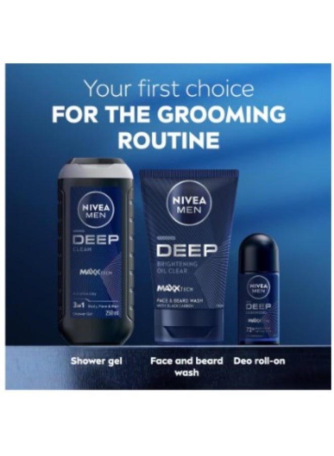 Nivea Men Deep Cleansing Face & Beard Wash 100ml – Active Charcoal Face Cleanser for Oil & Dirt Removal - Image 3