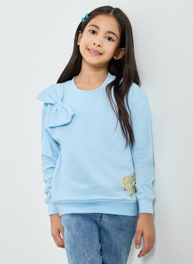 Styli Girls Bow Detail Printed Sweatshirt - Image 1