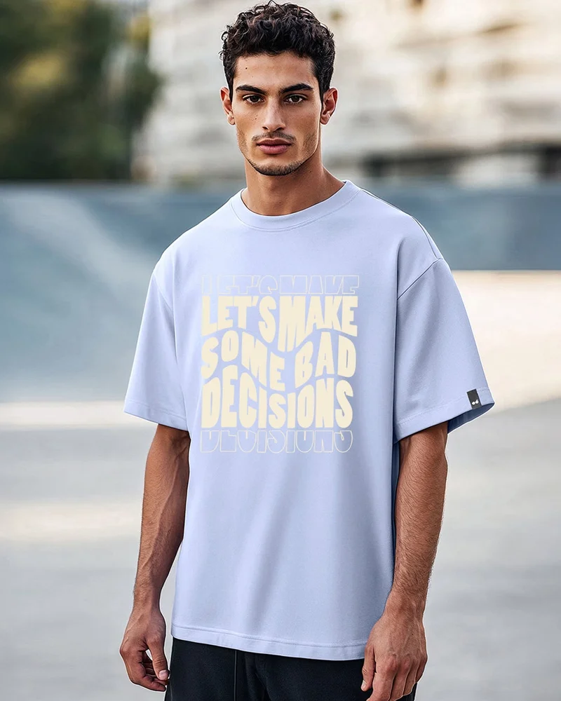 بيواكوف تيشيرت رجالي فضفاض بطبعة لنصنع الخط بلون الخزامى