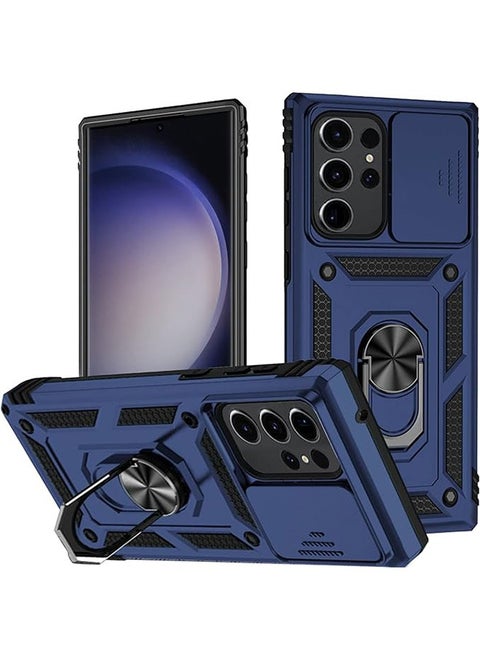 Samsung Galaxy S23 Ultra Case, Shockproof Cases, Anti-Fall Drop Protection, Built-in Slide Anti-Scratch Camera Lens Cover, Integrated 360 Degree Rotating Ring Kickstand, 6.8 Inch, Blue