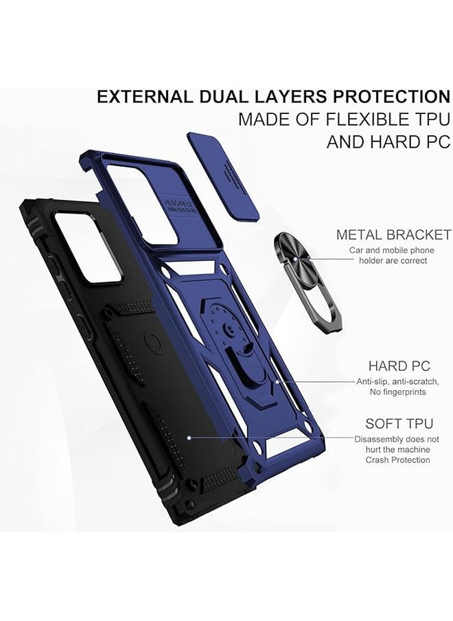 Generic - Samsung Galaxy S23 Ultra Case, Shockproof Cases, Anti-Fall Drop Protection, Built-in Slide Anti-Scratch Camera Lens Cover, Integrated 360 Degree Rotating Ring Kickstand, 6.8 Inch, Blue - Image 1