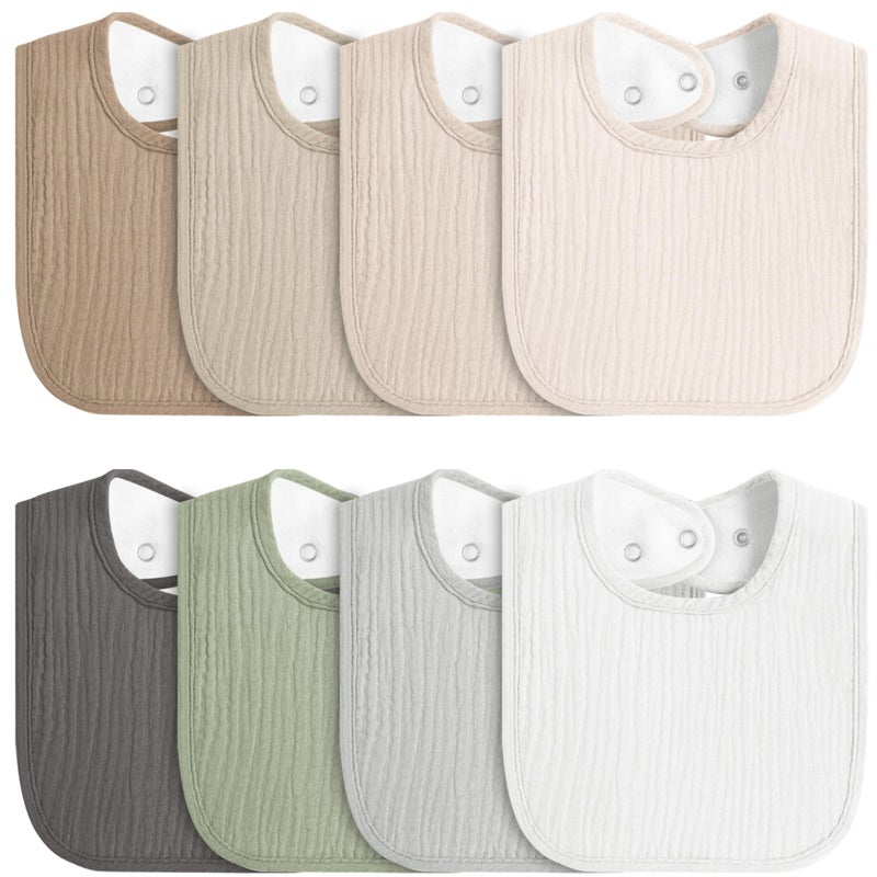 MairMore 8 Pack Muslin 100% Cotton Baby Bibs for Unisex, Soft and Absorbent Gender Neutral Set for Feeding and Drooling - Image 1