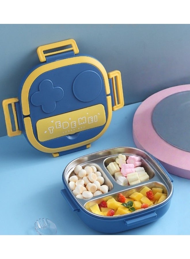 Kids 3 Compartment 304 Stainless Steel Lunch Box, Leakproof Divided Insulated Bento Food Container for School Picnic Daily Use - Image 2
