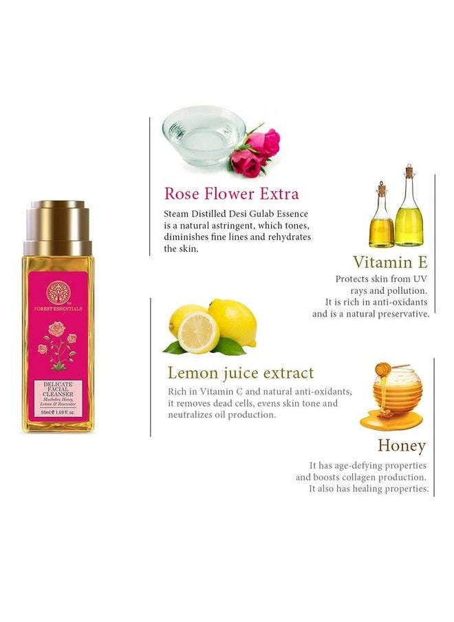 Forest Essentials - Delicate Facial Cleanser Mashobra Honey Lemon & Rosewater|Normal To Dry Skin|Face Wash For Men And Women 50Ml - Image 1