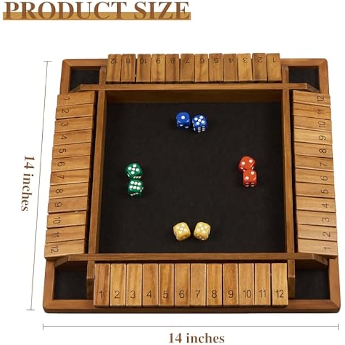 Oumoda 14 inches 14 Players Shut The Box Dice Game Upgraded 12 Numbers Wooden Board Table Math Game with 12 Dice Close The Box for Adult Kids Family Classroom Home or Bar - Image 4