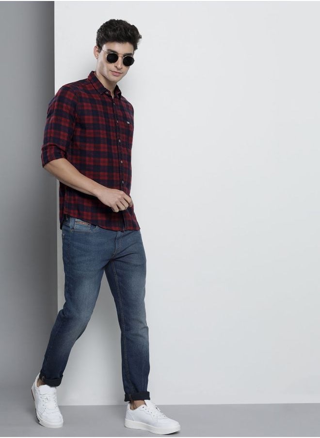 The Indian Garage Co Men Slim Fit Checkered Full Sleeves Spread Collar Casual Shirt  - Image 5