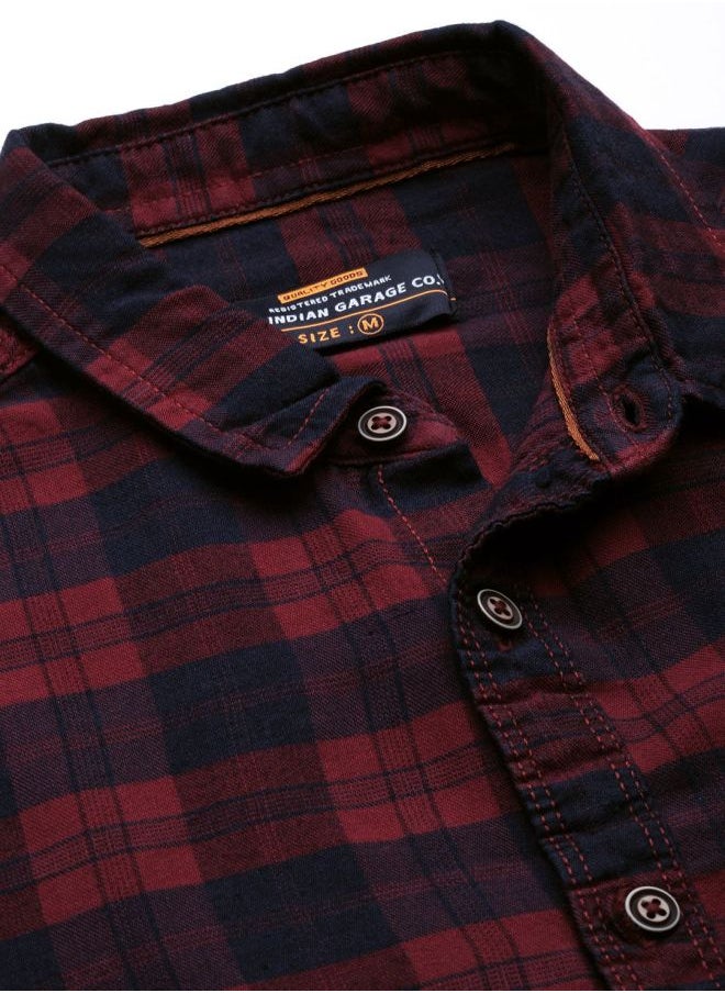 The Indian Garage Co Men Slim Fit Checkered Full Sleeves Spread Collar Casual Shirt  - Image 4
