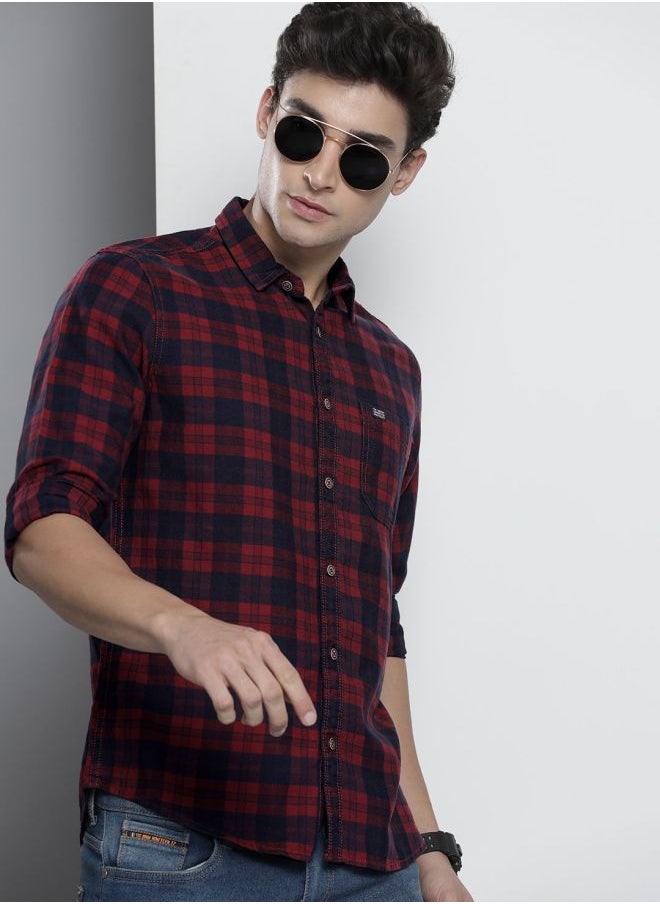 The Indian Garage Co Men Slim Fit Checkered Full Sleeves Spread Collar Casual Shirt  - Image 1