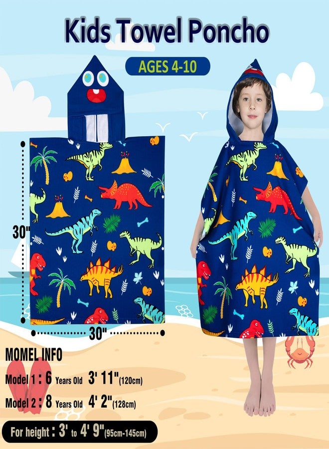 growell Hooded Kids Beach Towels - Toddler Bath Towel Girls Boys Swim Cover-ups for Ages 4 to 10 Kids Pool Towels Quick Dry Lightweight Soft Microfiber Poncho 30x30 with Bag (Dinosaur Blue) - Image 4