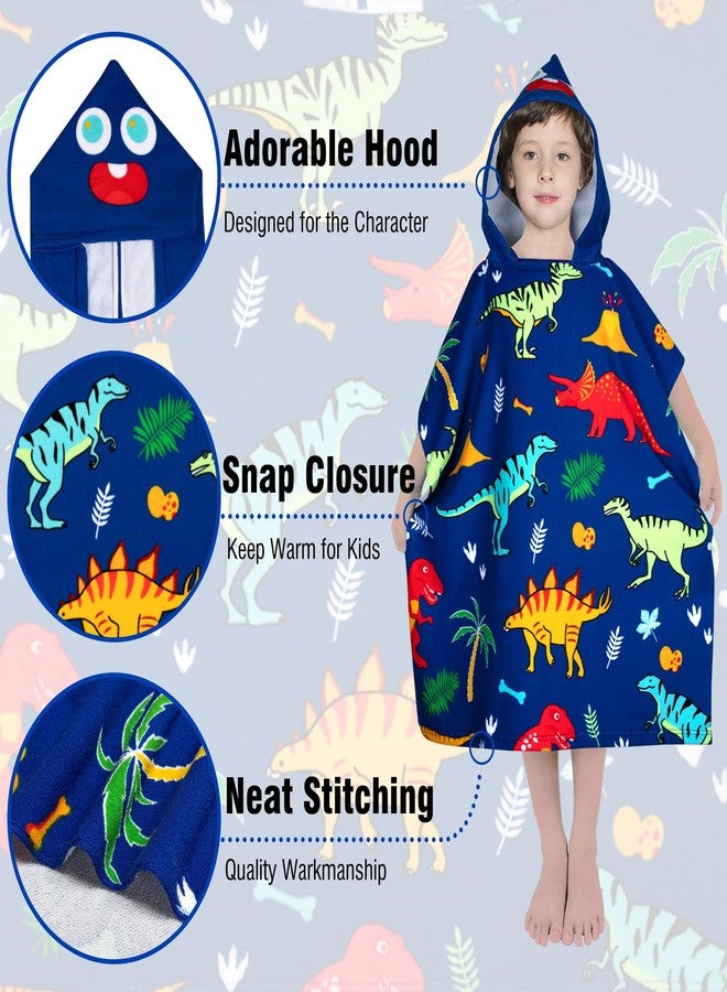growell Hooded Kids Beach Towels - Toddler Bath Towel Girls Boys Swim Cover-ups for Ages 4 to 10 Kids Pool Towels Quick Dry Lightweight Soft Microfiber Poncho 30x30 with Bag (Dinosaur Blue) - Image 3