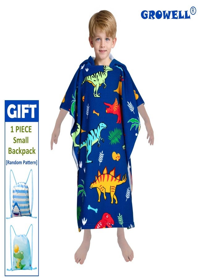 growell Hooded Kids Beach Towels - Toddler Bath Towel Girls Boys Swim Cover-ups for Ages 4 to 10 Kids Pool Towels Quick Dry Lightweight Soft Microfiber Poncho 30x30 with Bag (Dinosaur Blue) - Image 2