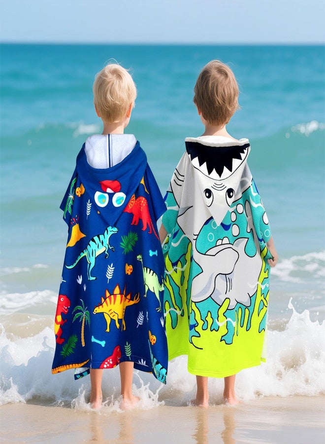 growell Hooded Kids Beach Towels - Toddler Bath Towel Girls Boys Swim Cover-ups for Ages 4 to 10 Kids Pool Towels Quick Dry Lightweight Soft Microfiber Poncho 30x30 with Bag (Dinosaur Blue) - Image 5