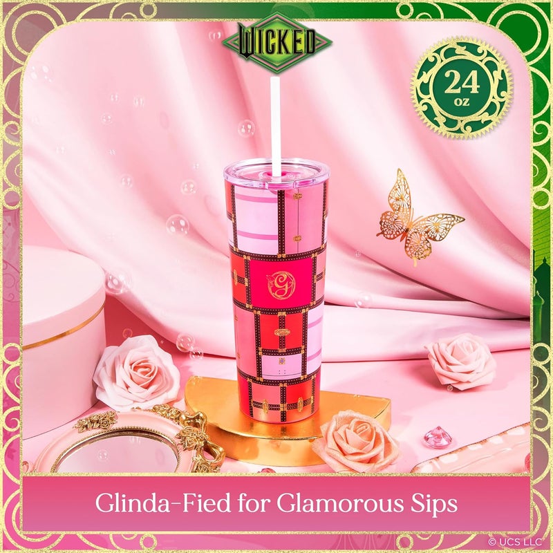 Dragon Glassware منتجات x WICKED: كوب عازل حراري سعة 24 أونصة، مصنوع من الفولاذ المقاوم للصدأ، مزود بغطاء وقشة، مناسب للماء أو الشاي المثلج. - Image 2