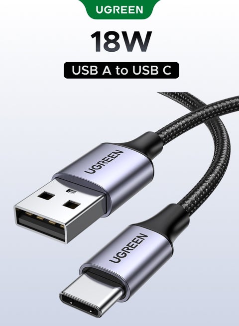 Type C Cable 18W 1M, Nylon Braided with Aluminum Shell Type C Charger Cable USB A to USB-C, Cable Type C USB Cable for CarPlay & Android Auto Compatible, 480Mbps Data Sync Charging Cable for iPhone 17/16/15 series. Samsung Galaxy S10/Note 9/8,Pixel6/7,iPad Mini,Huawei, Xiaomi, Vivo, Oppo, and More Black 1m