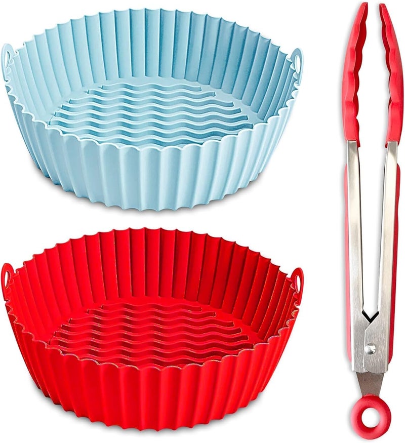 ITUSHA2 Reusable 8" Silicone Air Fryer Liners for 3-5 QT Fryers & Non Stick Foldable Liners Airfryer Parchment Liner with Free 9" Tongs with Silicone Tip - Image 1