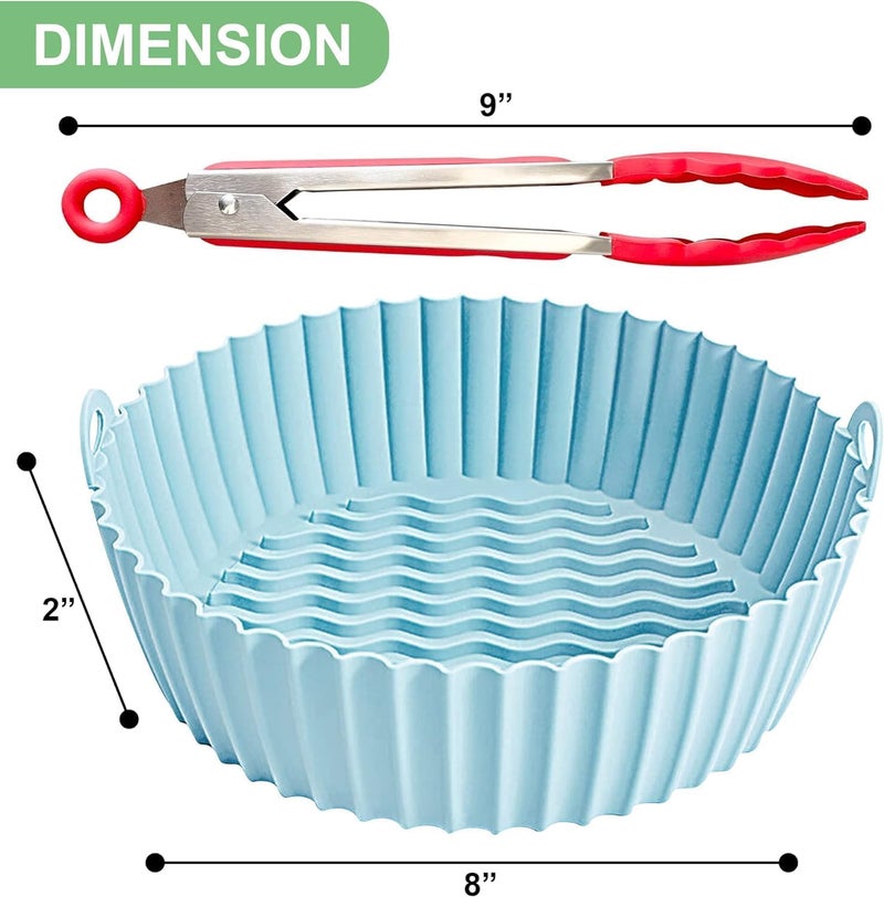 ITUSHA2 Reusable 8" Silicone Air Fryer Liners for 3-5 QT Fryers & Non Stick Foldable Liners Airfryer Parchment Liner with Free 9" Tongs with Silicone Tip - Image 2