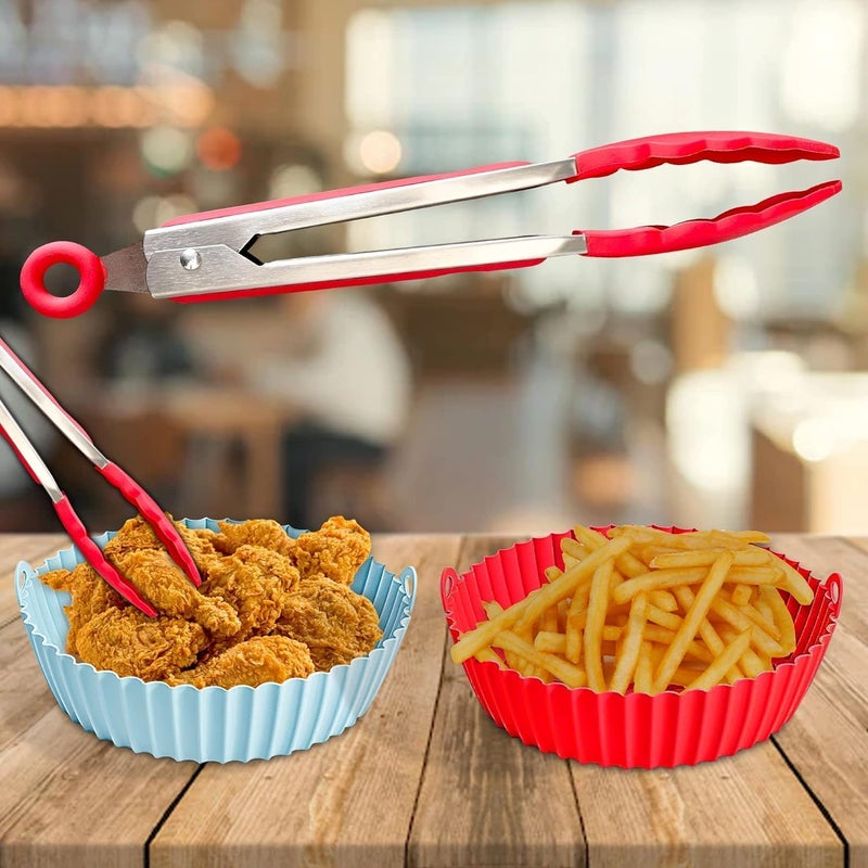 ITUSHA2 Reusable 8" Silicone Air Fryer Liners for 3-5 QT Fryers & Non Stick Foldable Liners Airfryer Parchment Liner with Free 9" Tongs with Silicone Tip - Image 3