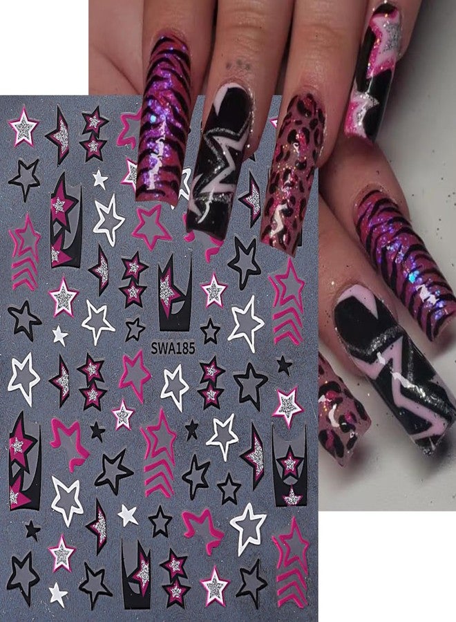 SINSEN Star Nail Art Stickers Irregular Pentagram Nail Decals 6PCS 3D Gold Silver Hollow Star Y2K Style Design Manicure Nail Art Supplies Colorful Stars Nail Design Adhesive Slider for Women Nail Decoration - Image 3