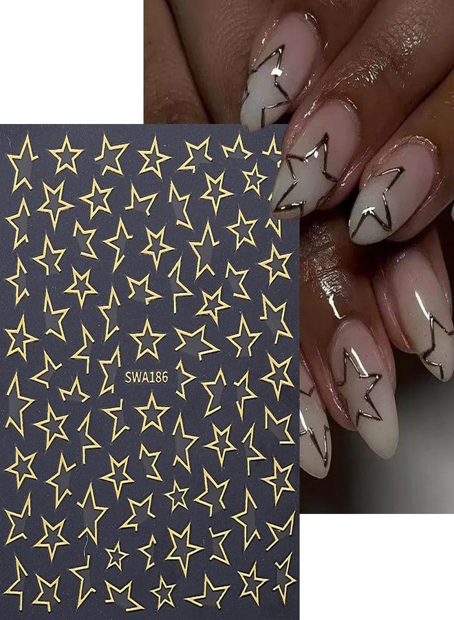 SINSEN Star Nail Art Stickers Irregular Pentagram Nail Decals 6PCS 3D Gold Silver Hollow Star Y2K Style Design Manicure Nail Art Supplies Colorful Stars Nail Design Adhesive Slider for Women Nail Decoration - Image 4