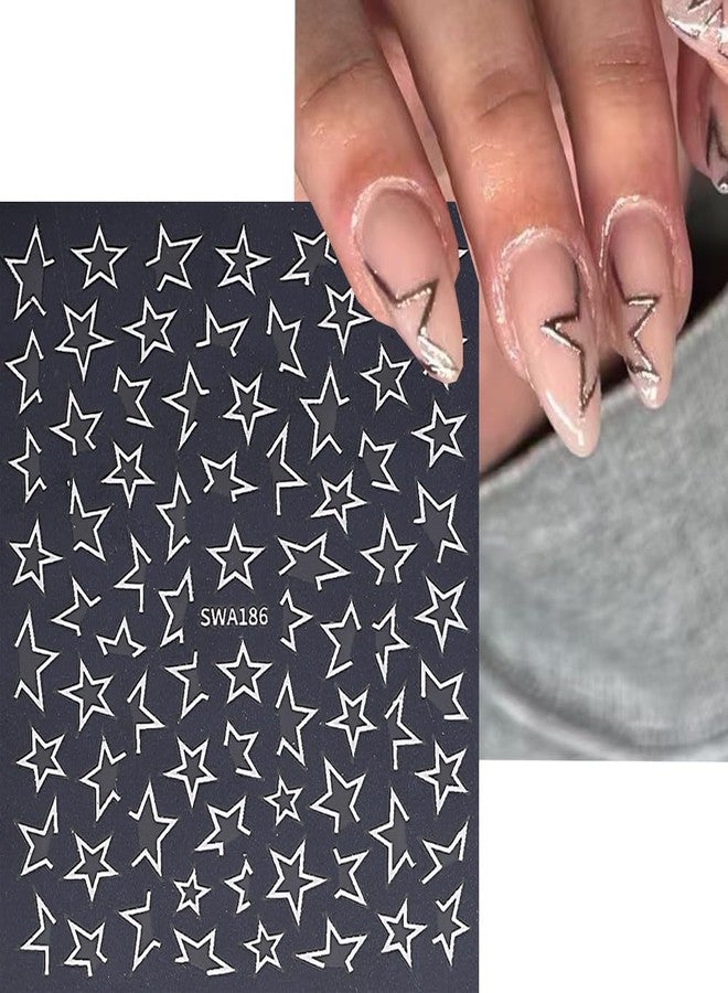 SINSEN Star Nail Art Stickers Irregular Pentagram Nail Decals 6PCS 3D Gold Silver Hollow Star Y2K Style Design Manicure Nail Art Supplies Colorful Stars Nail Design Adhesive Slider for Women Nail Decoration - Image 5