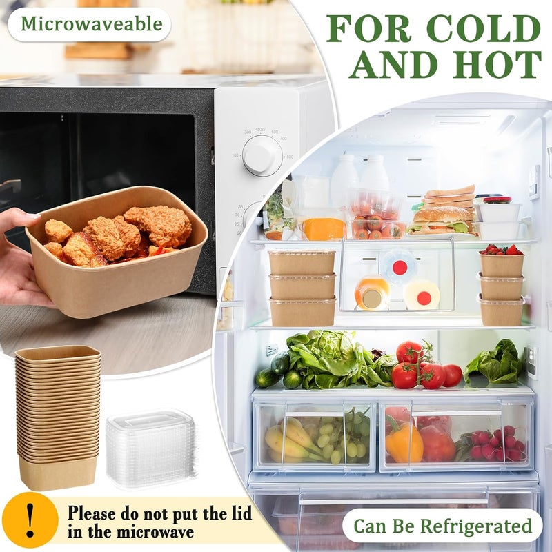 Maxdot 50 Pack Disposable Kraft Paper Bowls with PP Lids Rectangle Paper Food Containers for Lunch Meal Prep,Salad,Ice Cream,Yogurt,Soup Bowls Party Supplies (29 oz) - Image 5