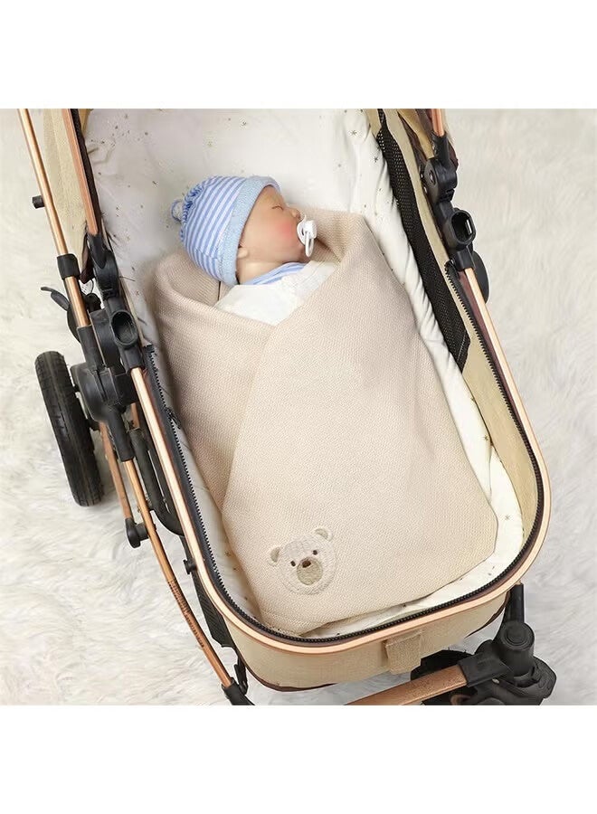 أجريون بطانية أطفال خلوية من القطن، بطانية ناعمة محبوكة مقاس 70*90 سم لحديثي الولادة من الأولاد والبنات مع تطريز جميل على شكل دب، قابلة للتنفس ومتينة - Image 3