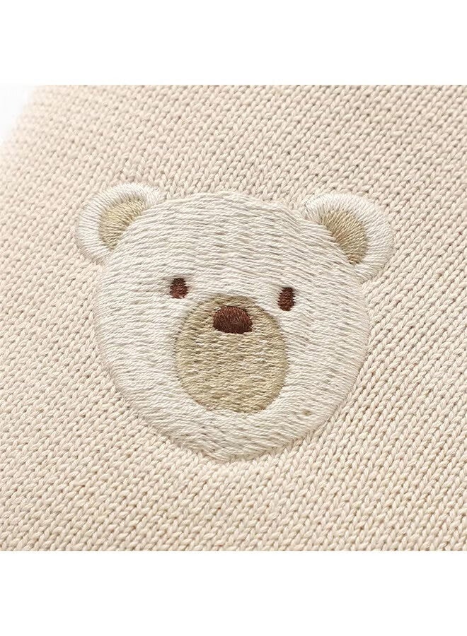 أجريون بطانية أطفال خلوية من القطن، بطانية ناعمة محبوكة مقاس 70*90 سم لحديثي الولادة من الأولاد والبنات مع تطريز جميل على شكل دب، قابلة للتنفس ومتينة - Image 4