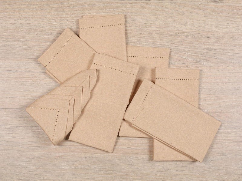 Goroly Home Cloth Napkins Set of 12 Hemstitch Cloth Napkins Cotton Dinner Napkins Napkin Cloth Washable Cotton Napkin Cloth Washable Fall Cloth Napkin Soft Absorbent Napkin Mitered Corner 18x18 InchBeige - Image 2
