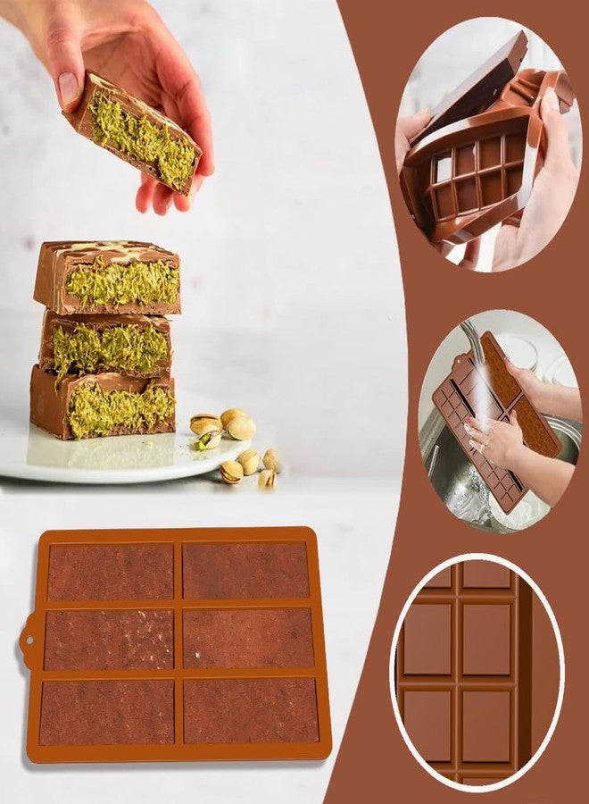 BENEKIY Deep Chocolate Bar Molds, 2 Pack Candy Bar Silicone Molds, Non-Stick 6 Cavities Thick Silicone Dubai Kunafa Pistachio Kit for Filling Chocolate Bar with Scraper - Image 5