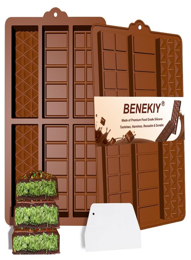 BENEKIY Deep Chocolate Bar Molds, 2 Pack Candy Bar Silicone Molds, Non-Stick 6 Cavities Thick Silicone Dubai Kunafa Pistachio Kit for Filling Chocolate Bar with Scraper - Image 1