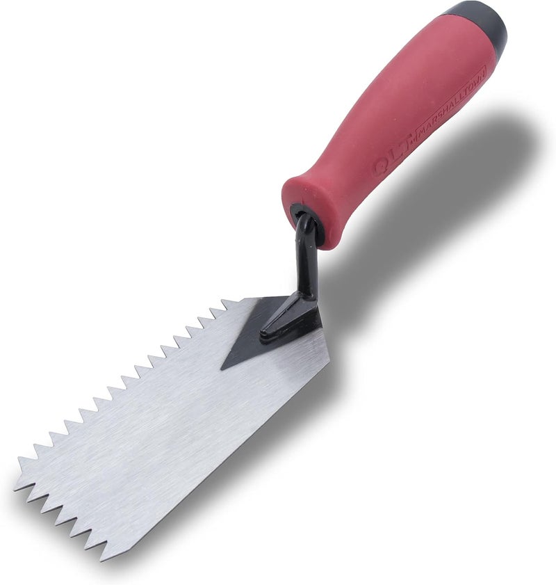 MARSHALLTOWN QLT V Notched Margin Trowel, Flooring and Tiling, Soft Grip Handle, 5 x 2 Inch, MT79 - Image 1