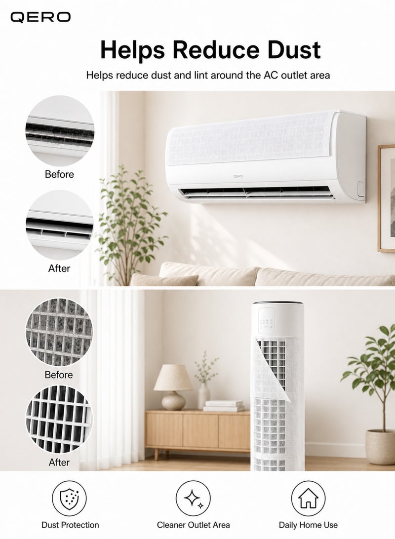 QERO 3 Pcs Cuttable AC Dust Protection Sheets 45x100cm, Non-Woven Air Conditioner Outlet Cover with Hook and Loop Tape - Image 2