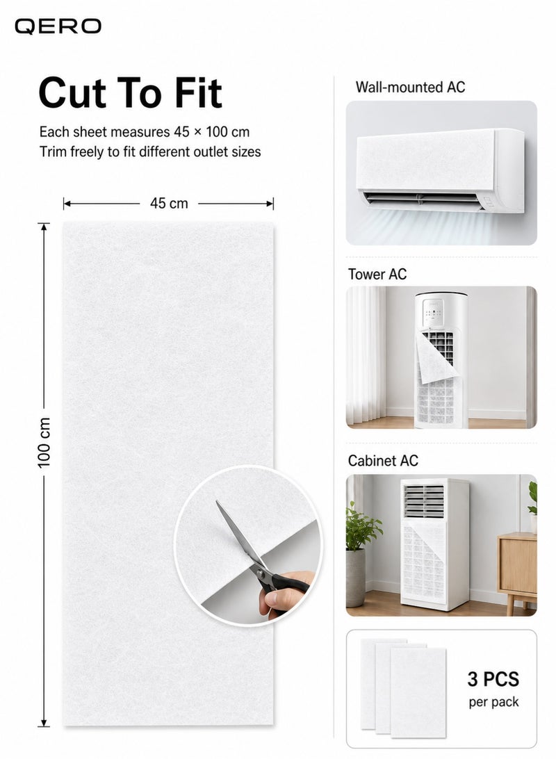 QERO 3 Pcs Cuttable AC Dust Protection Sheets 45x100cm, Non-Woven Air Conditioner Outlet Cover with Hook and Loop Tape - Image 4