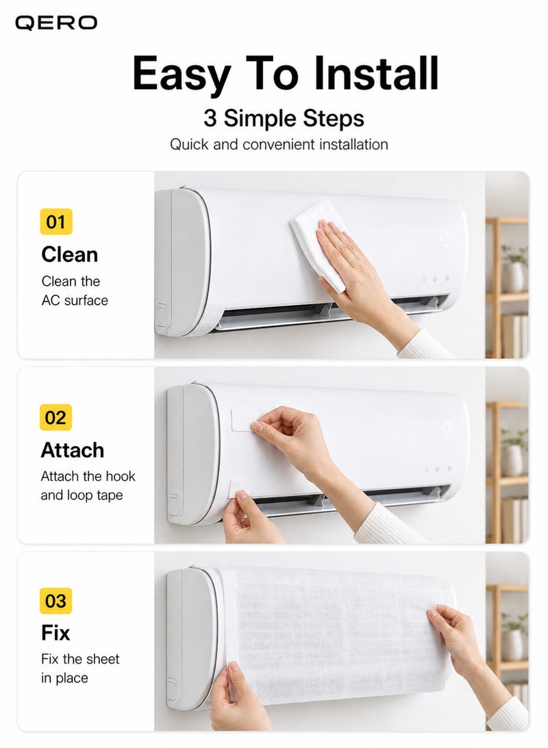 QERO 3 Pcs Cuttable AC Dust Protection Sheets 45x100cm, Non-Woven Air Conditioner Outlet Cover with Hook and Loop Tape - Image 3