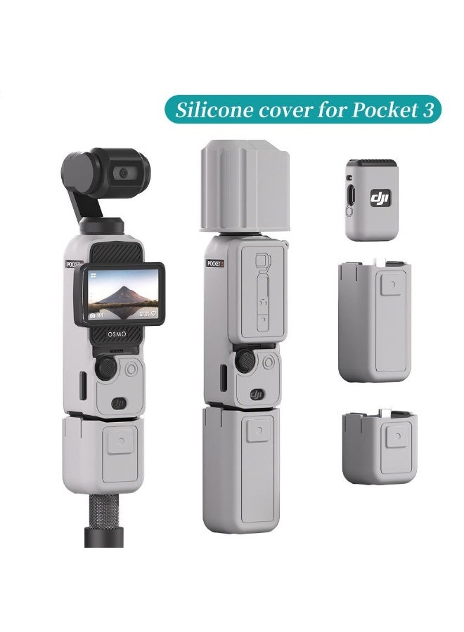 6-Piece Complete Protection Set for OSMO Pocket 3 Camera, Grey, Shockproof Flexible Silicone, Pocket 3 Protective Case - Image 1