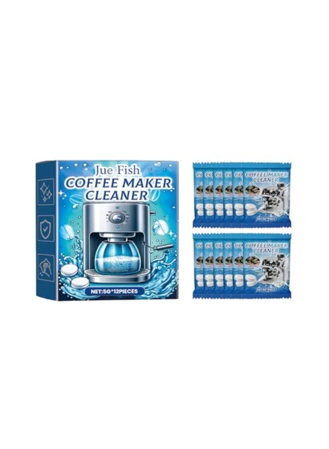 السمك اليهودي 12 قرصًا لتنظيف ماكينة القهوة وإزالة الترسبات - تنظيف عميق لإزالة الشحوم والأوساخ، وتنظيف الأجزاء الداخلية لماكينة الإسبريسو، متوافقة مع جميع ماكينات القهوة - Image 1