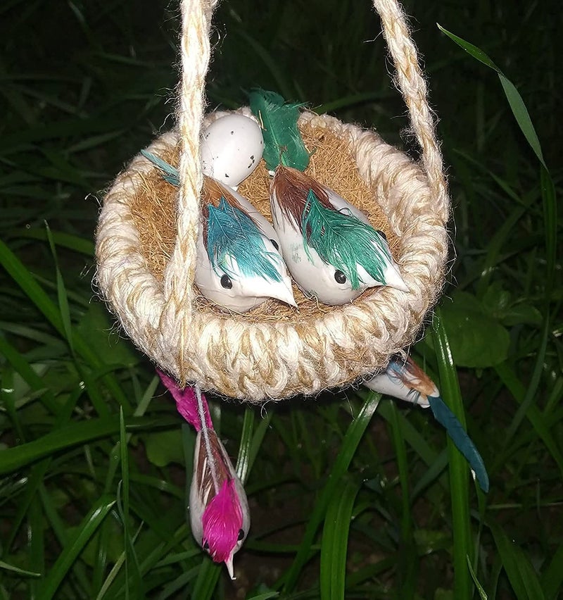 Pet Believe Handmade Artificial Jute Hanging Birds with Hanging Nest Jhumar Showpiece Chidiyan Ka Ghosla for Home Dcor Home Decoration Pack of 2 Decorative Jhumar 23 cm Jute Multicolor - Image 3