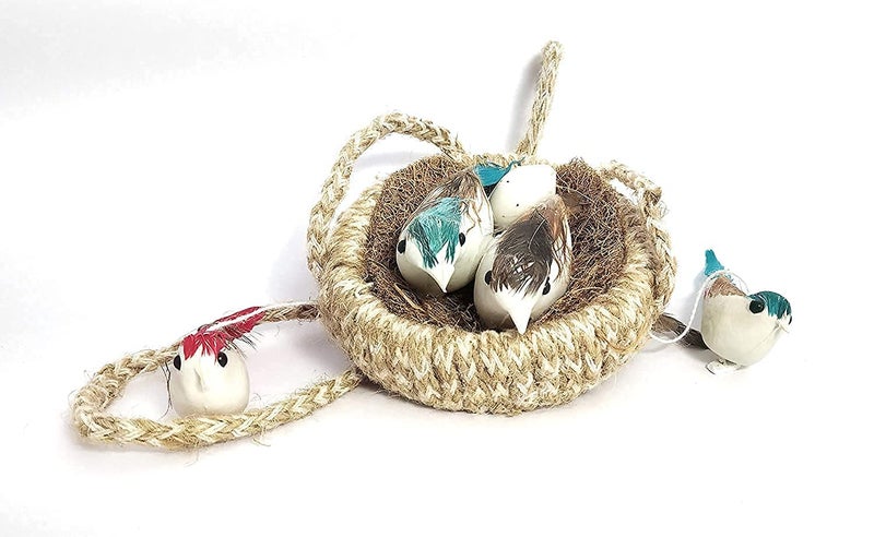 Pet Believe Handmade Artificial Jute Hanging Birds with Hanging Nest Jhumar Showpiece Chidiyan Ka Ghosla for Home Dcor Home Decoration Pack of 2 Decorative Jhumar 23 cm Jute Multicolor - Image 4